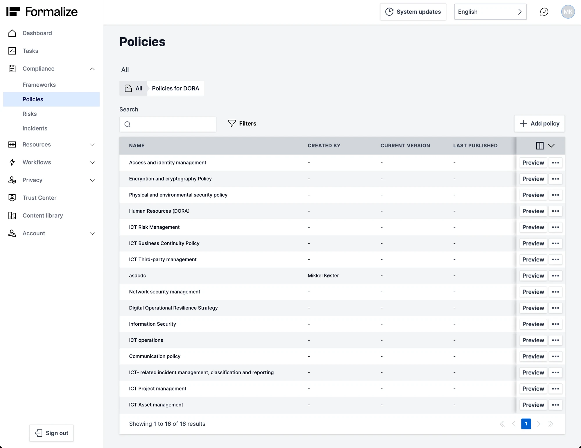 The list view before the redesign