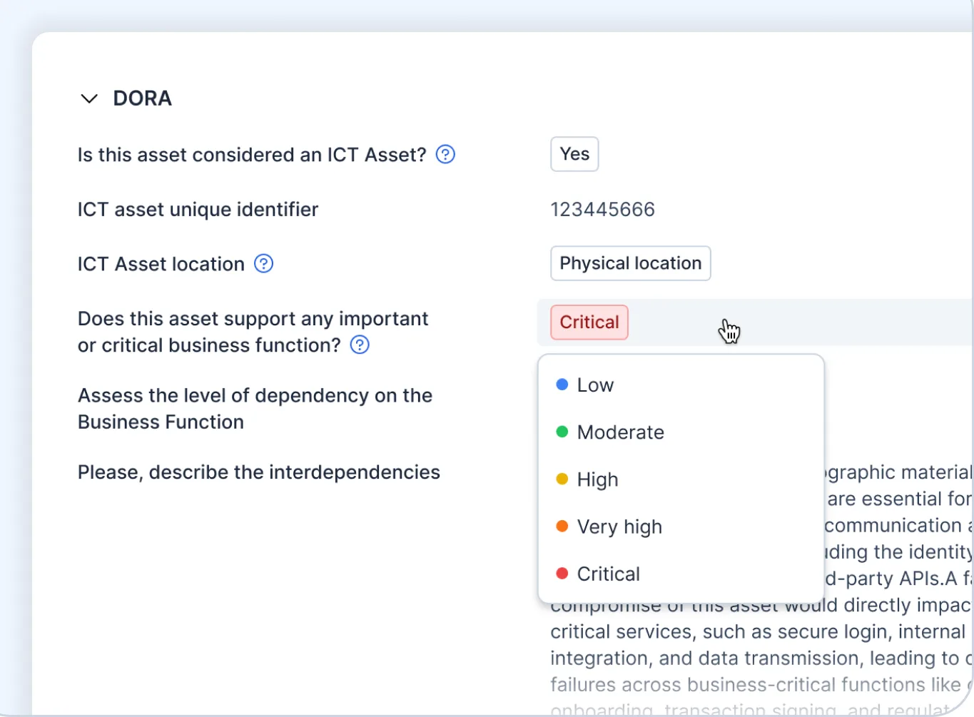 DORA compliance questionnaire