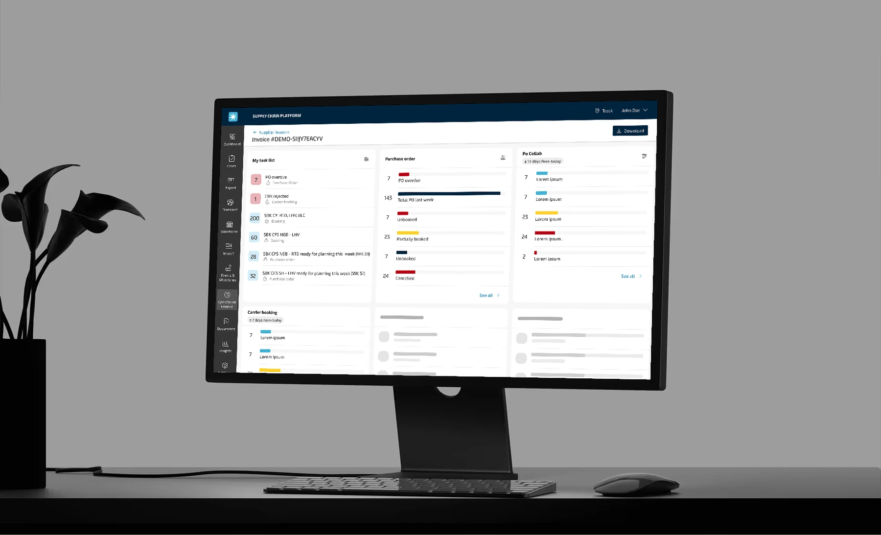 The Supply Chain Overview dashboard on a desktop display